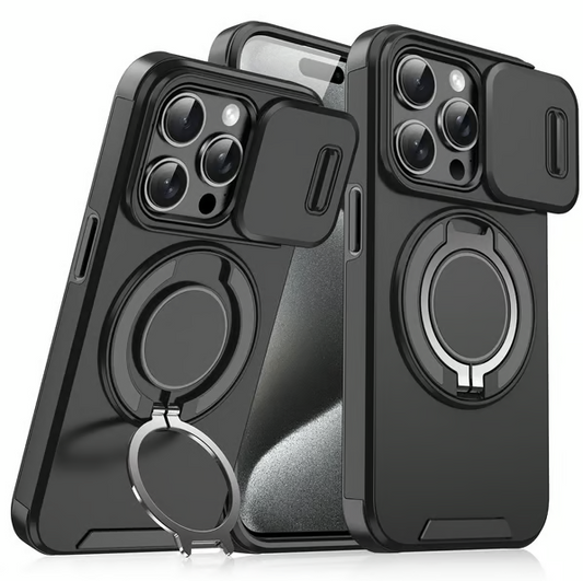 Slide Camera Cover Ring Kickstand Shockproof Case for iPhone 11/12/13/14/15/16/17 Series