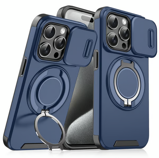 Slide Camera Cover Ring Kickstand Shockproof Case for iPhone 11/12/13/14/15/16/17 Series