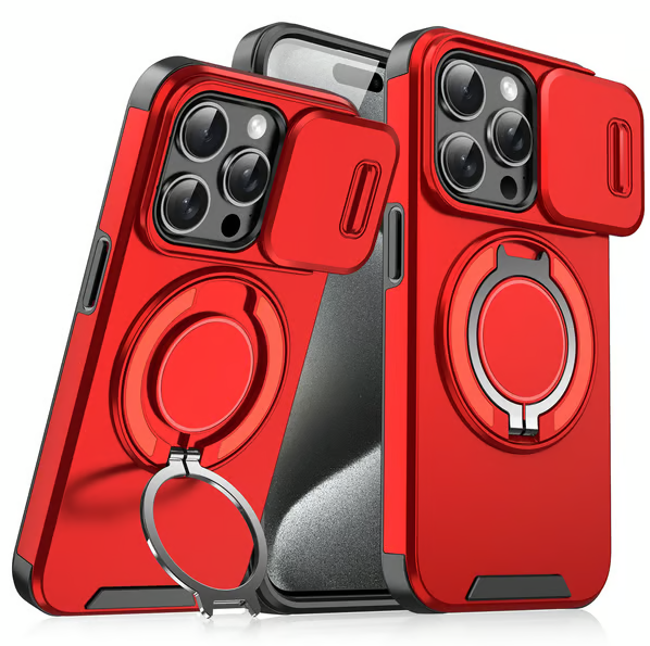 Slide Camera Cover Ring Kickstand Shockproof Case for iPhone 11/12/13/14/15/16/17 Series