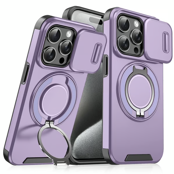 Slide Camera Cover Ring Kickstand Shockproof Case for iPhone 11/12/13/14/15/16/17 Series