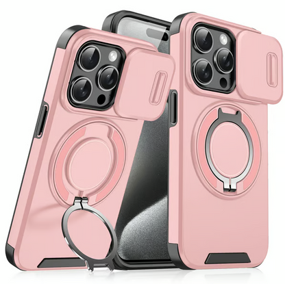 Slide Camera Cover Ring Kickstand Shockproof Case for iPhone 11/12/13/14/15/16/17 Series