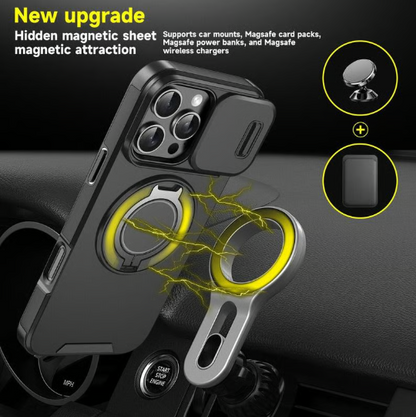 Slide Camera Cover Ring Kickstand Shockproof Case for iPhone 11/12/13/14/15/16/17 Series