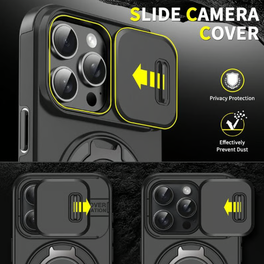 Slide Camera Cover Ring Kickstand Shockproof Case for iPhone 11/12/13/14/15/16/17 Series