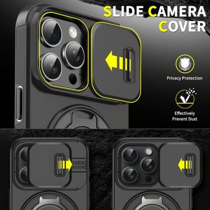 Slide Camera Cover Ring Kickstand Shockproof Case for iPhone 11/12/13/14/15/16/17 Series