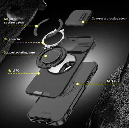 Slide Camera Cover Ring Kickstand Shockproof Case for iPhone 11/12/13/14/15/16/17 Series