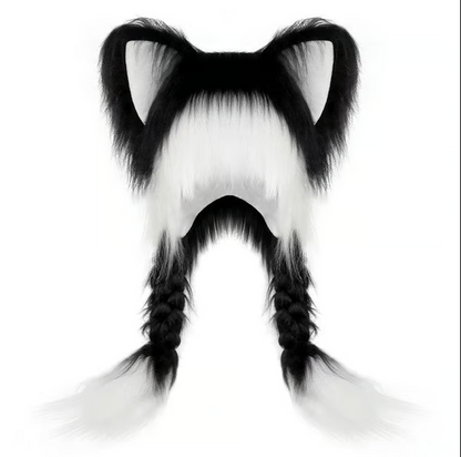 Soft Faux Fur Animal Ear Hat with Plush Braids