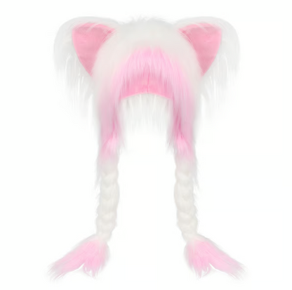 Soft Faux Fur Animal Ear Hat with Plush Braids