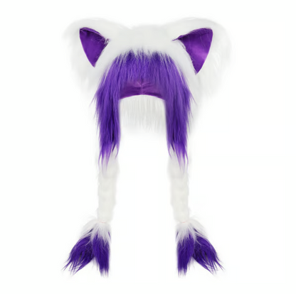 Soft Faux Fur Animal Ear Hat with Plush Braids