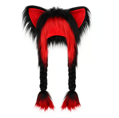 Soft Faux Fur Animal Ear Hat with Plush Braids