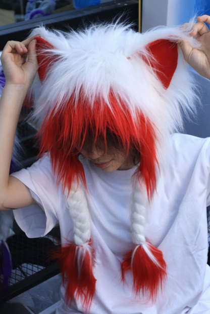 Soft Faux Fur Animal Ear Hat with Plush Braids