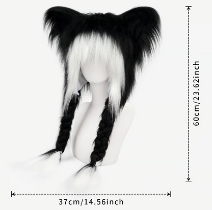 Soft Faux Fur Animal Ear Hat with Plush Braids