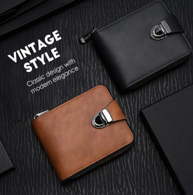 Men’s Vintage Compact Zip-Around Wallet