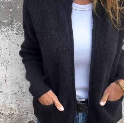 Women’s Cosy Zip-Up Knit Jacket with Pockets