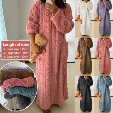 Women’s Coral Velvet Jacquard Nightgown with Pockets