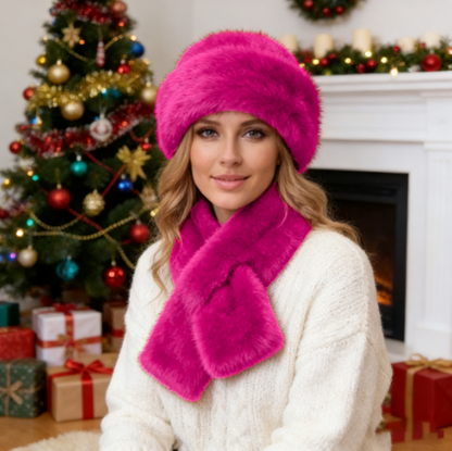 Fluffy Faux Fur Bucket Hat With Matching Scarf