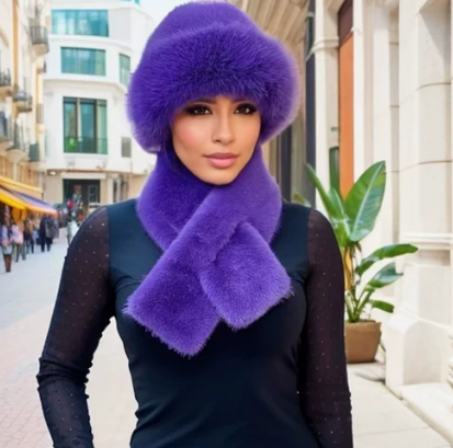 Fluffy Faux Fur Bucket Hat With Matching Scarf