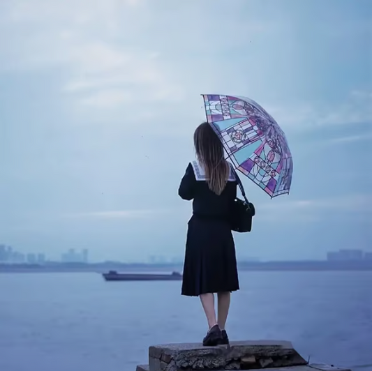 Automatic Clear Umbrella With Stained Glass Inspired Print