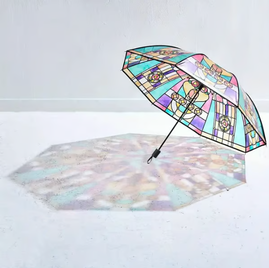 Automatic Clear Umbrella With Stained Glass Inspired Print