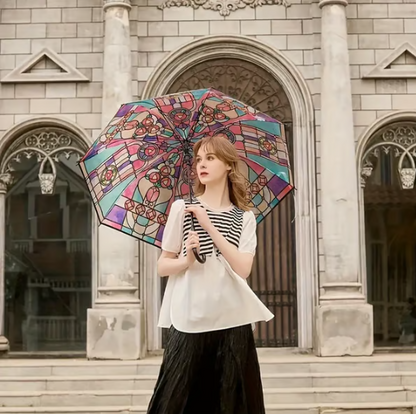 Automatic Clear Umbrella With Stained Glass Inspired Print