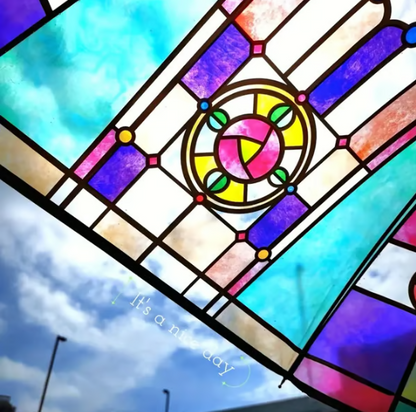 Automatic Clear Umbrella With Stained Glass Inspired Print