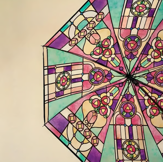 Automatic Clear Umbrella With Stained Glass Inspired Print