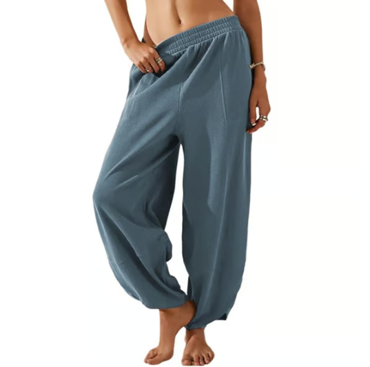 Women’s Relaxed Wide Leg Harem Palazzo Trousers With Pockets