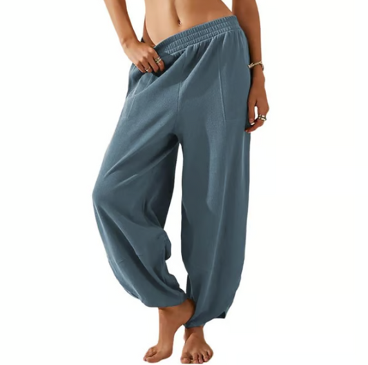 Women’s Relaxed Wide Leg Harem Palazzo Trousers With Pockets