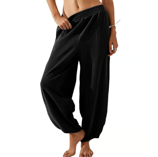 Women’s Relaxed Wide Leg Harem Palazzo Trousers With Pockets