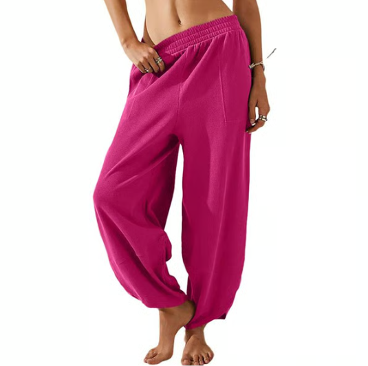 Women’s Relaxed Wide Leg Harem Palazzo Trousers With Pockets