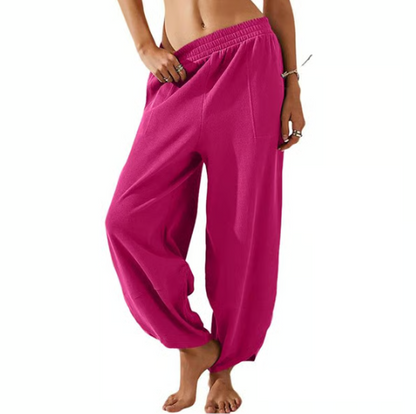 Women’s Relaxed Wide Leg Harem Palazzo Trousers With Pockets