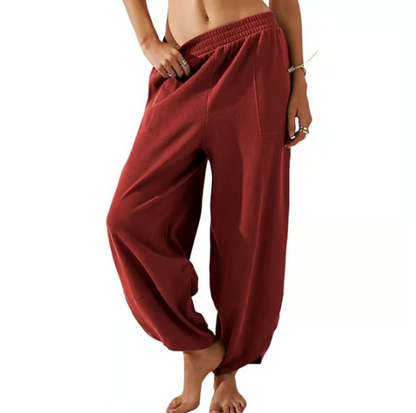 Women’s Relaxed Wide Leg Harem Palazzo Trousers With Pockets