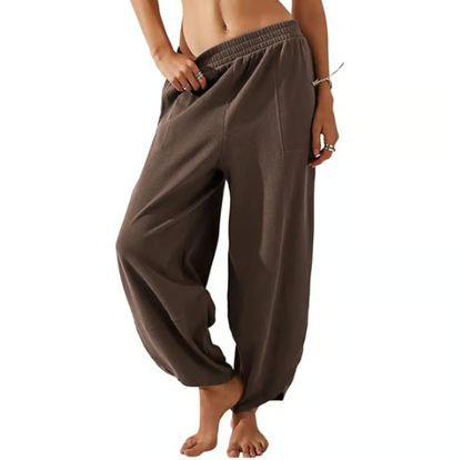 Women’s Relaxed Wide Leg Harem Palazzo Trousers With Pockets