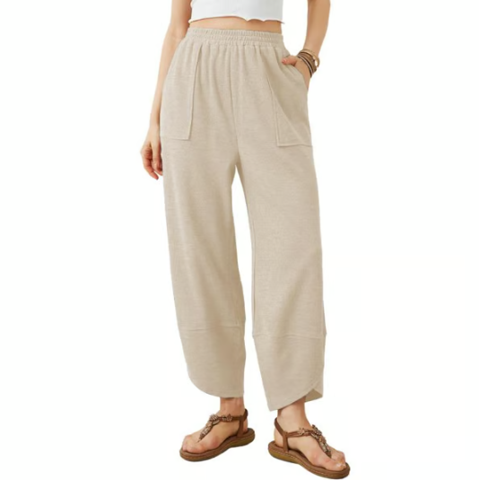 Women’s Relaxed Wide Leg Harem Palazzo Trousers With Pockets