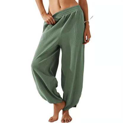 Women’s Relaxed Wide Leg Harem Palazzo Trousers With Pockets