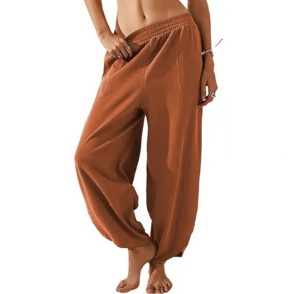 Women’s Relaxed Wide Leg Harem Palazzo Trousers With Pockets