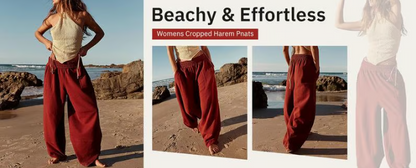 Women’s Relaxed Wide Leg Harem Palazzo Trousers With Pockets