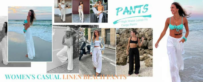 Women’s Relaxed Wide Leg Harem Palazzo Trousers With Pockets