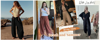 Women’s Relaxed Wide Leg Harem Palazzo Trousers With Pockets