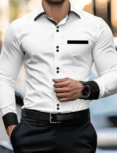 Men’s Modern Fit Button Placket Long Sleeve Shirt