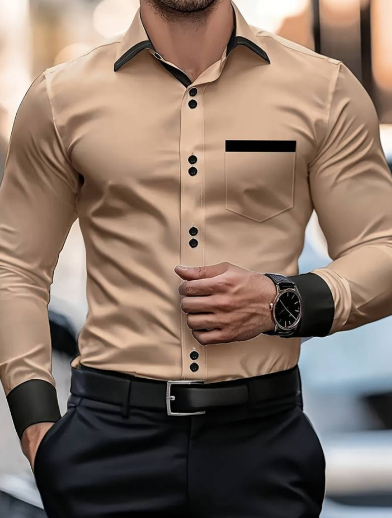 Men’s Modern Fit Button Placket Long Sleeve Shirt