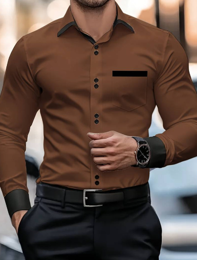 Men’s Modern Fit Button Placket Long Sleeve Shirt