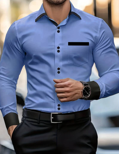 Men’s Modern Fit Button Placket Long Sleeve Shirt