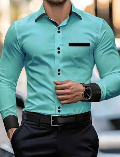 Men’s Modern Fit Button Placket Long Sleeve Shirt