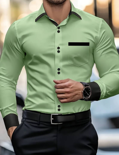 Men’s Modern Fit Button Placket Long Sleeve Shirt