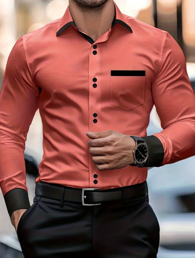 Men’s Modern Fit Button Placket Long Sleeve Shirt