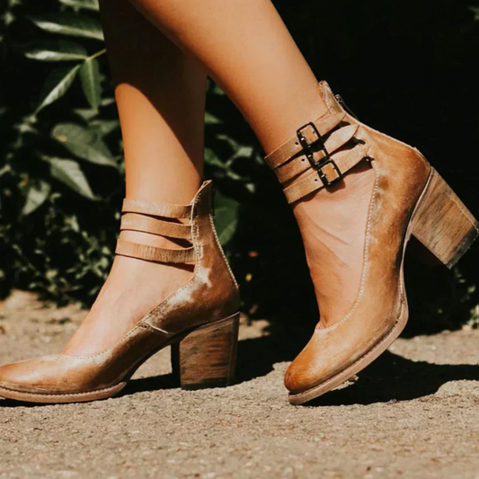 Women’s Vintage Wooden Heel Ankle Strap Shoes