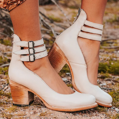 Women’s Vintage Wooden Heel Ankle Strap Shoes