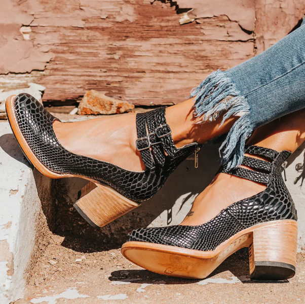 Women’s Vintage Wooden Heel Ankle Strap Shoes