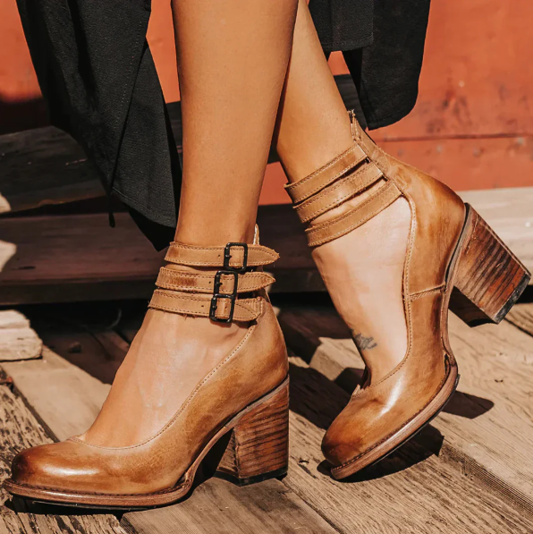 Women’s Vintage Wooden Heel Ankle Strap Shoes