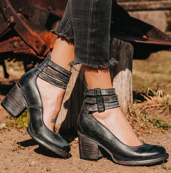 Women’s Vintage Wooden Heel Ankle Strap Shoes